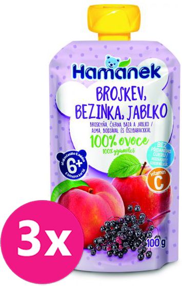 3x HAMÁNEK Broskev, bezinka, jablko 100 g - obrázek 1