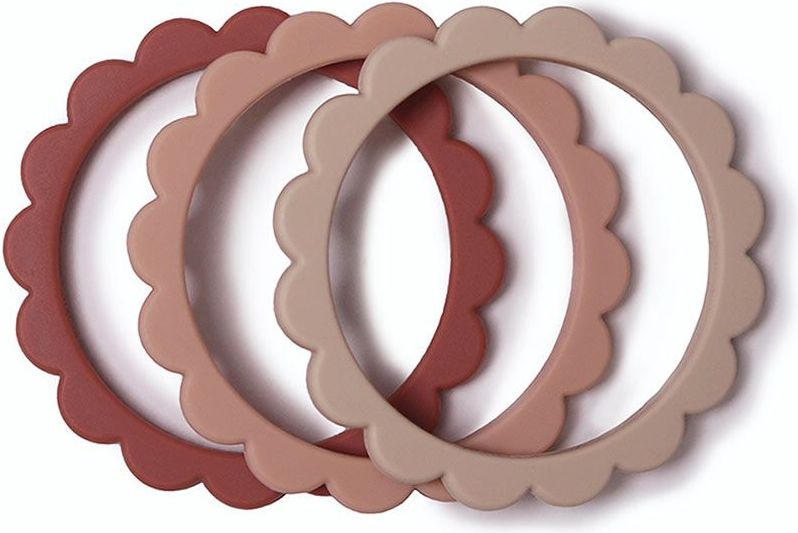 Mushie Náramkové kousátko ze silikonu Mush Flower Rose/Blush/Shifting sand 2021 - obrázek 1