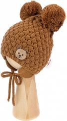 Čepice zimní pletená - TEDDY BEAR hnědá - vel.68-80 - obrázek 2