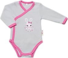 Body kojenecké dlouhý rukáv celorozpínací - LOVELY BUNNY šedé s růžovou - vel.48 - obrázek 1