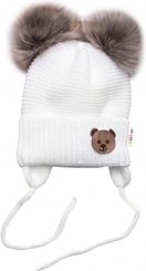 Čepice zimní pletená chlupáčkové bambulky - TEDDY BEAR bílá - vel.56-68 - obrázek 1