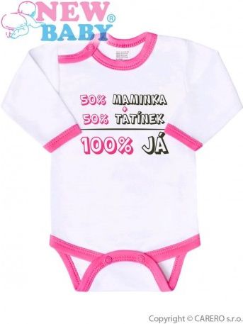 Body s potiskem New Baby 50% MAMINKA + 50% TATÍNEK - 100% JÁ růžové, Růžová, 68 (4-6m) - obrázek 1