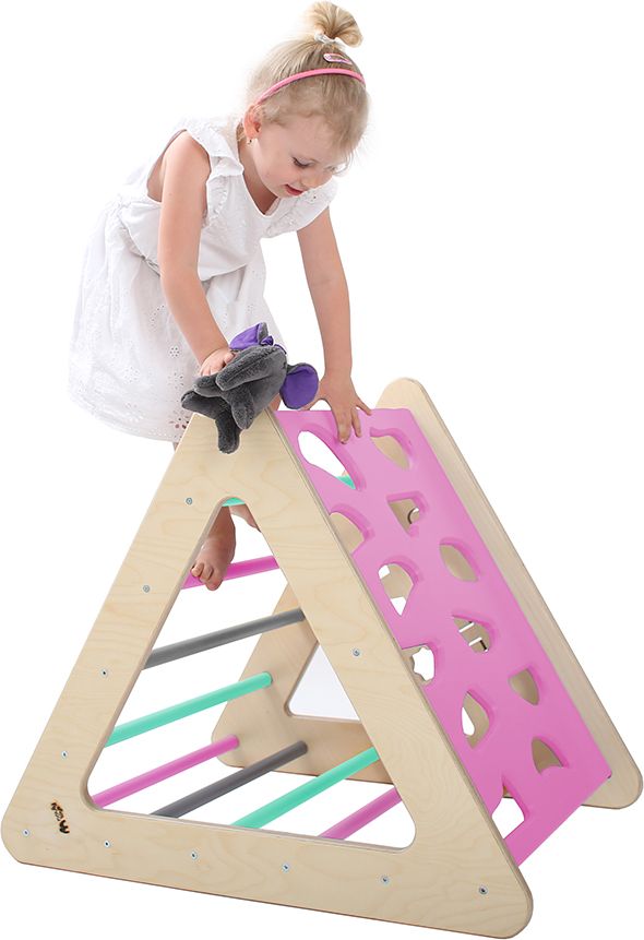 Nouly Toys Montessori Piklerové trojúhelník s activity board stěnou HP-PMT-06 mentolová-růžová-šedá - obrázek 1