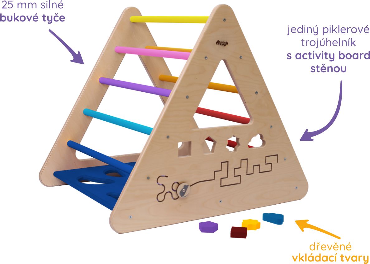 Nouly Toys Montessori Piklerové trojúhelník s activity board stěnou HP-PMT-06 mentolová-růžová-šedá - obrázek 4