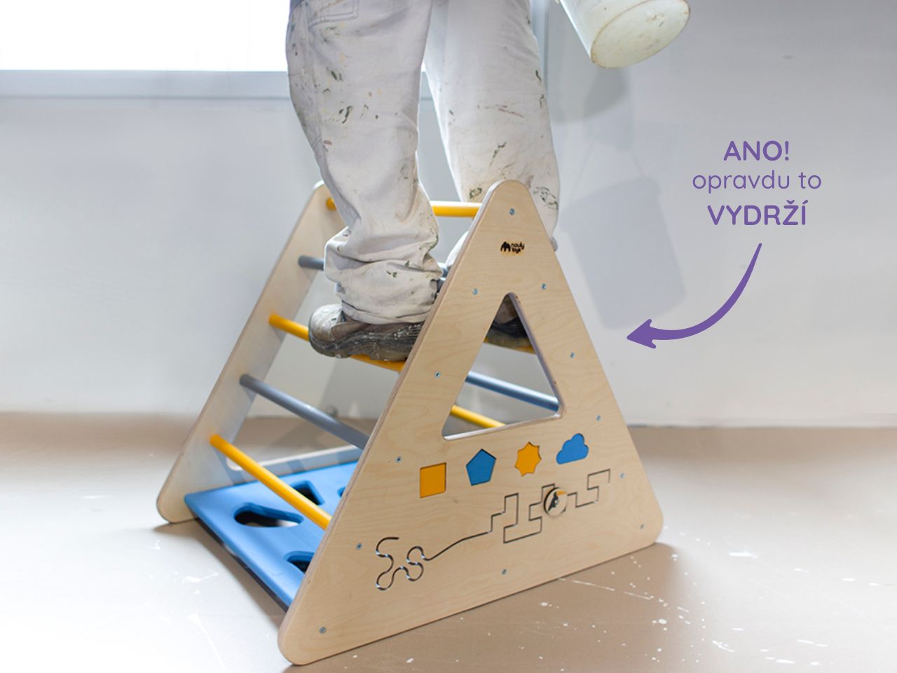 Nouly Toys Montessori Piklerové trojúhelník s activity board stěnou HP-PMT-06 mentolová-růžová-šedá - obrázek 5