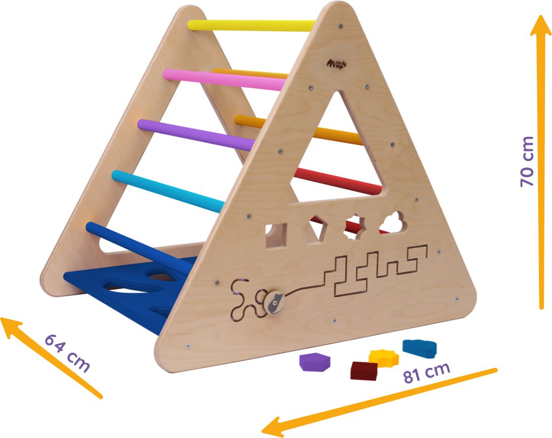 Nouly Toys Montessori Piklerové trojúhelník s activity board stěnou HP-PMT-06 mentolová-růžová-šedá - obrázek 6