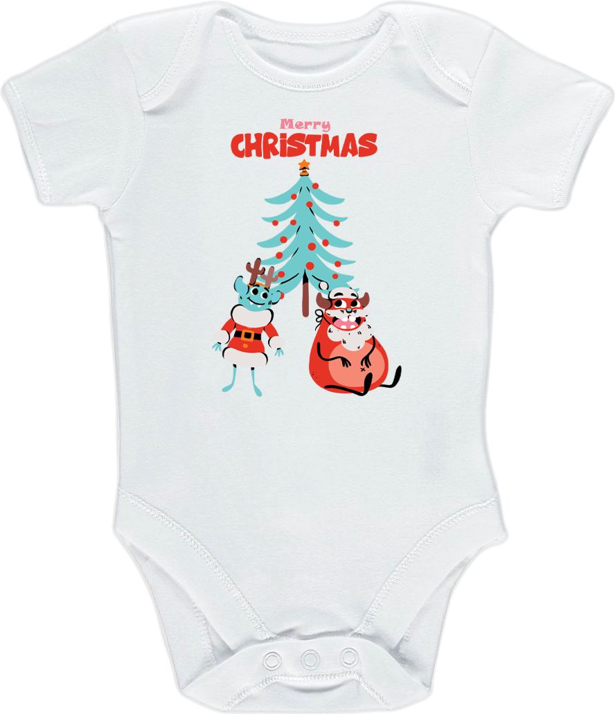Kojenecké body Ellie Bee, krátký nebo dlouhý rukáv, barva bílá, motiv "Merry Christmas" Velikost: 0 - 3 měsíce (56 - 62cm), Rukáv: dlouhý - obrázek 3