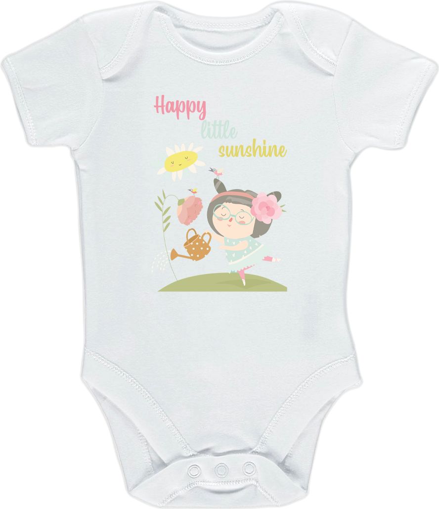 Kojenecké body Ellie Bee, krátký nebo dlouhý rukáv, barva bílá, motiv "Happy little sunshine" Velikost: 0 - 3 měsíce (56 - 62cm), Rukáv: krátky - obrázek 1